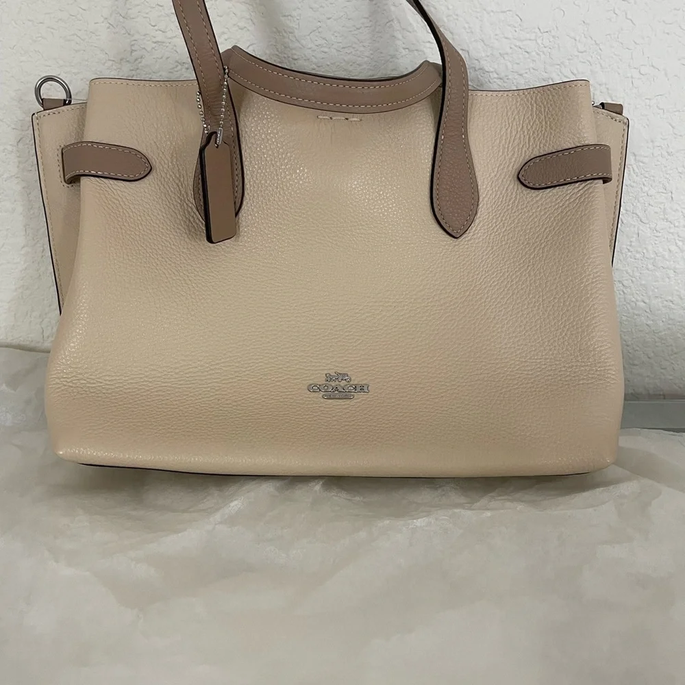NWT Coach Hanna Carryall Pebble Leather Beige Leather Tote Bag